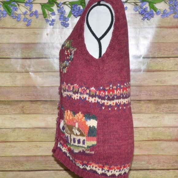 Vintage Heirloom Collectibles Size M Button Up Cardigan Vest Sweater Fall Scene - Picture 10 of 14